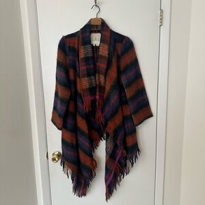 Hei Hei Anthropologie Sz XS/S Plaid Tarton Blanket Coat Wool Blend Fringe.
